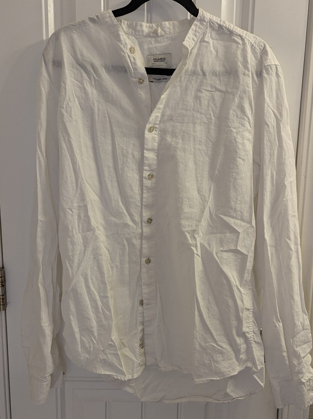 Pull&Bear White Linen Button-Up Shirt